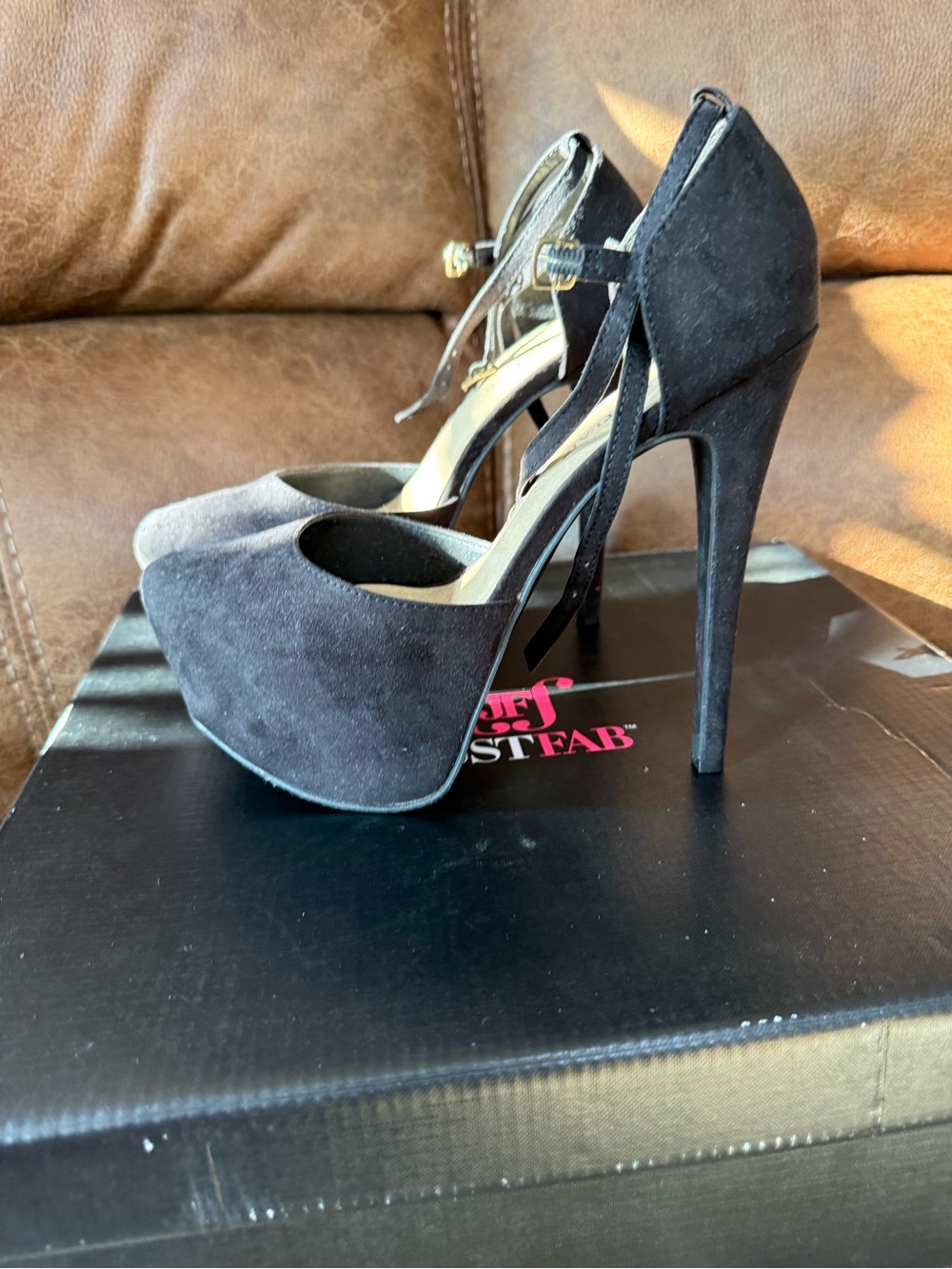 JustFab Black Suede Platform Ankle-Strap Pumps